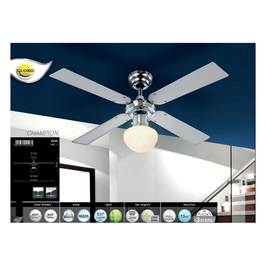 Globo - Ventilatore da soffitto 1xE27/60W/230V