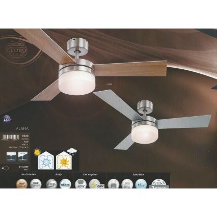 GLOBO 0333 - Ventilatore da soffitto ALANA 2xE14/40W/230V