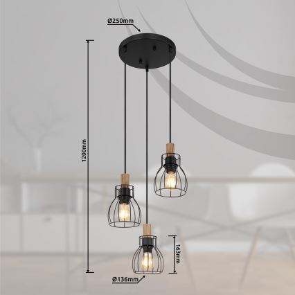 Globo - Lampadario a sospensione con filo 3xE27/40W/230V