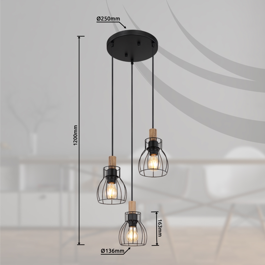 Globo - Lampadario a sospensione con filo 3xE27/40W/230V