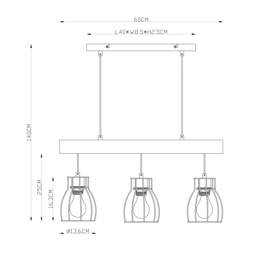 Globo 15326-3N - Suspension avec fil MINA 3xE27/40W/230V