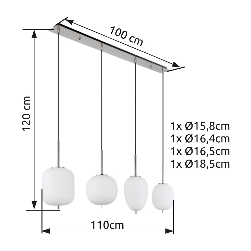 Globo - Lampadario a sospensione con filo 4xE14/40W/230V bianco