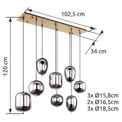 Globo - Lampadario a sospensione con filo 8xE14/40W/230V fumé