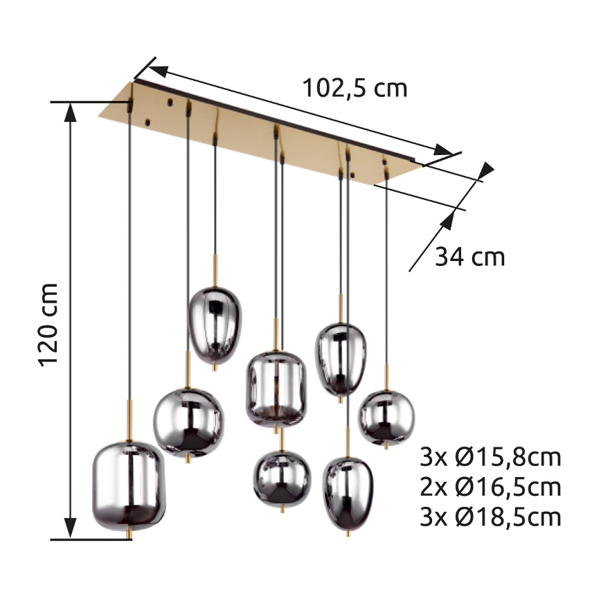 Globo - Lampadario a sospensione con filo 8xE14/40W/230V fumé