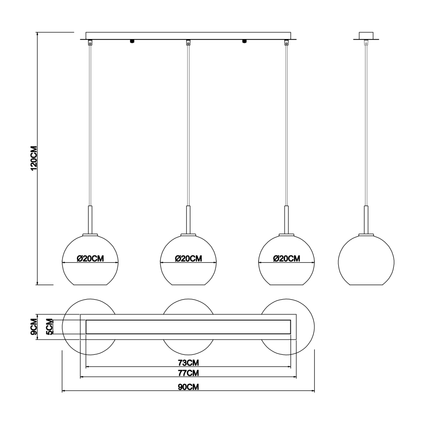Globo - Lampadario a sospensione con filo 3xE27/60W/230V