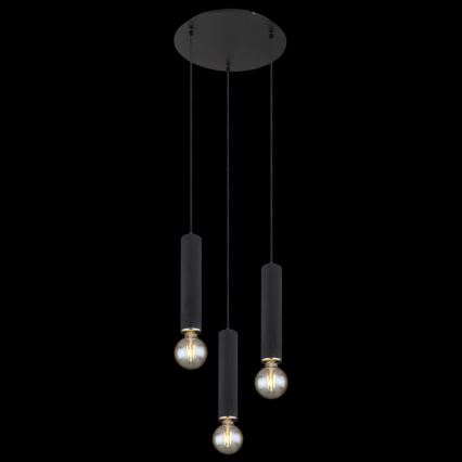 Globo - Deckenleuchte an Seil 3xE27/60W/230V schwarzes Holz