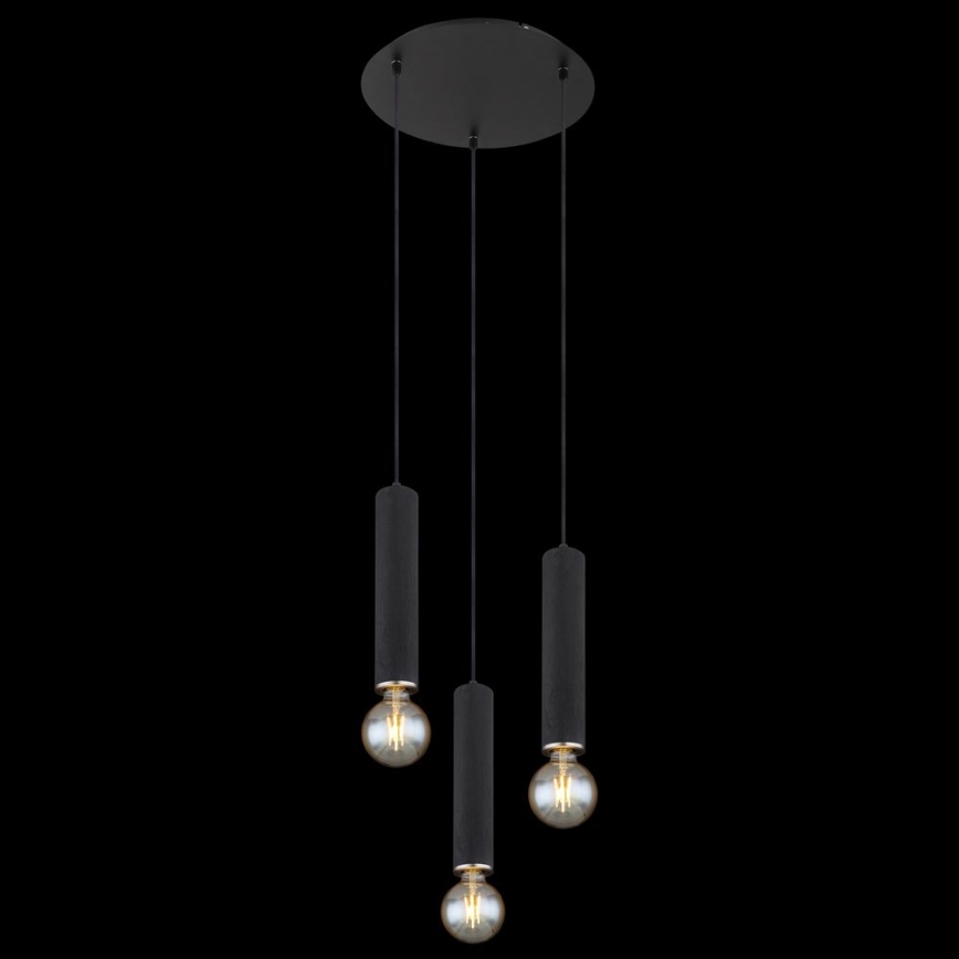 Globo - Deckenleuchte an Seil 3xE27/60W/230V schwarzes Holz