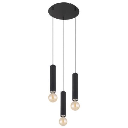 Globo - Deckenleuchte an Seil 3xE27/60W/230V schwarzes Holz