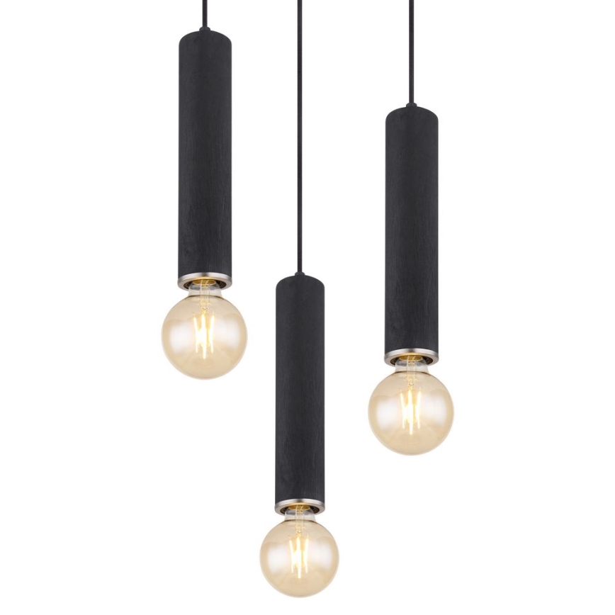 Globo - Deckenleuchte an Seil 3xE27/60W/230V schwarzes Holz