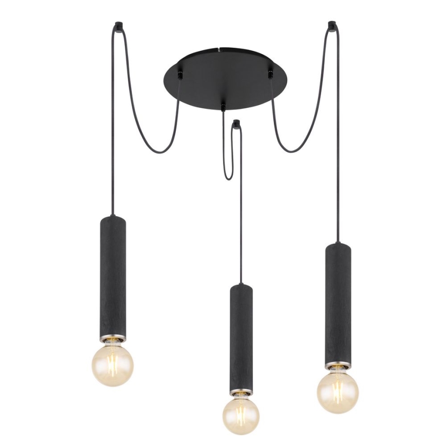 Globo - Deckenleuchte an Seil 3xE27/60W/230V schwarzes Holz