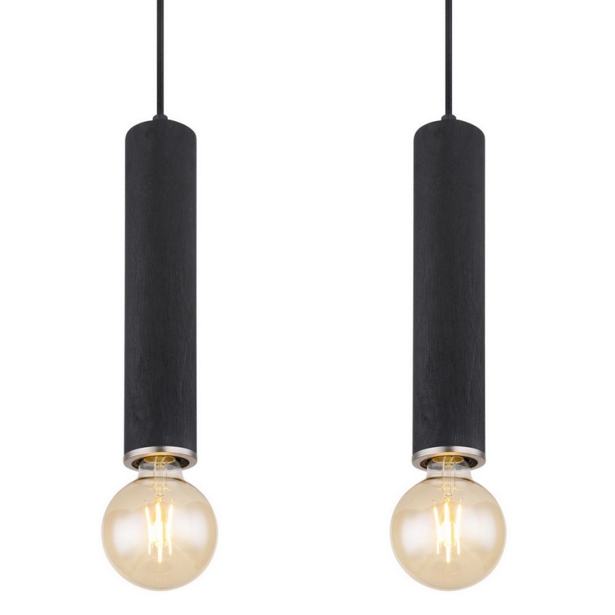Globo - Hängeleuchte an Seil 4xE27/60W/230V schwarzes Holz