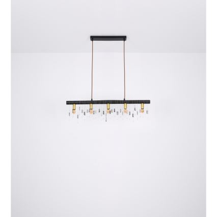 Globo 15532-5HB - Pendelleuchte KIRA mit Seilaufhängung, 5x E14/40W/230V, schwarz