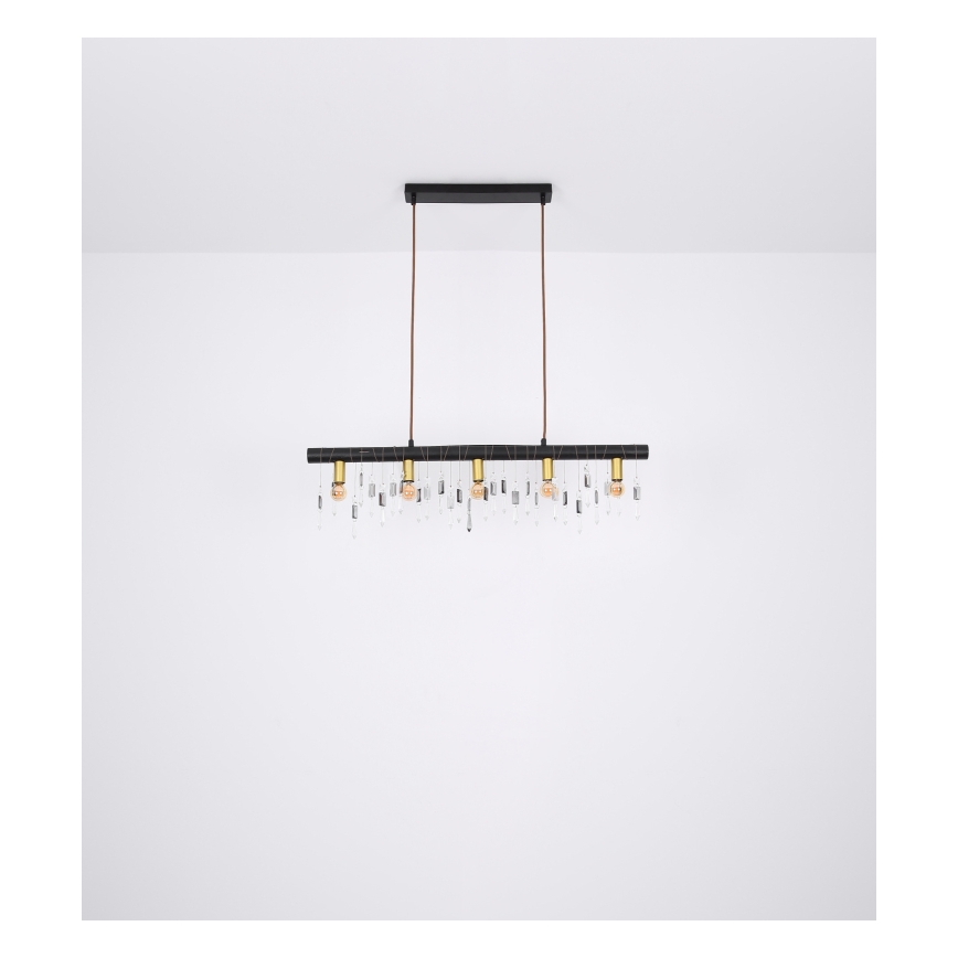 Globo 15532-5HB - Pendelleuchte KIRA mit Seilaufhängung, 5x E14/40W/230V, schwarz