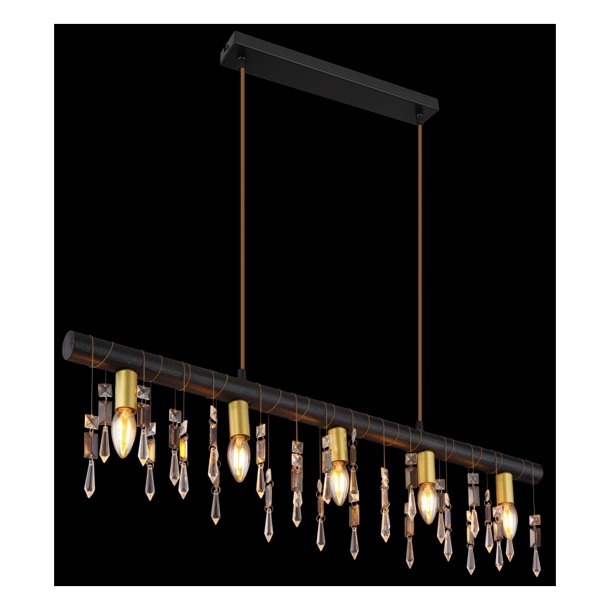 Globo 15532-5HB - Pendelleuchte KIRA mit Seilaufhängung, 5x E14/40W/230V, schwarz