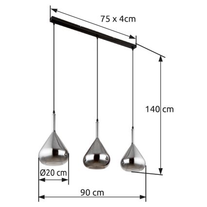 Globo - Lampadario a sospensione con filo 3xE27/60W/230V nero