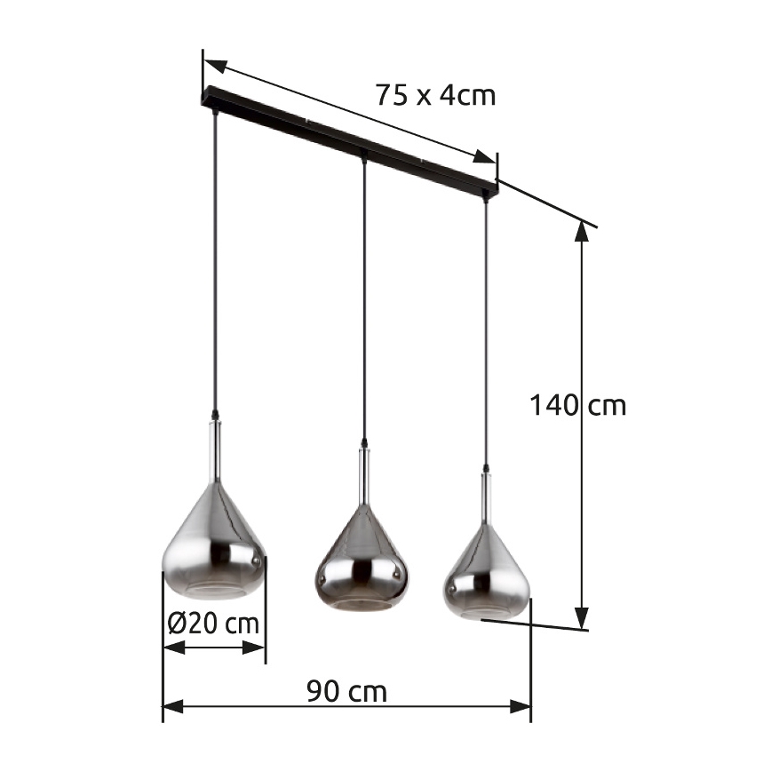 Globo - Lampadario a sospensione con filo 3xE27/60W/230V nero