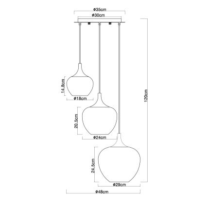 Globo - Lampadario a sospensione con filo 3xE27/40W/230V rame