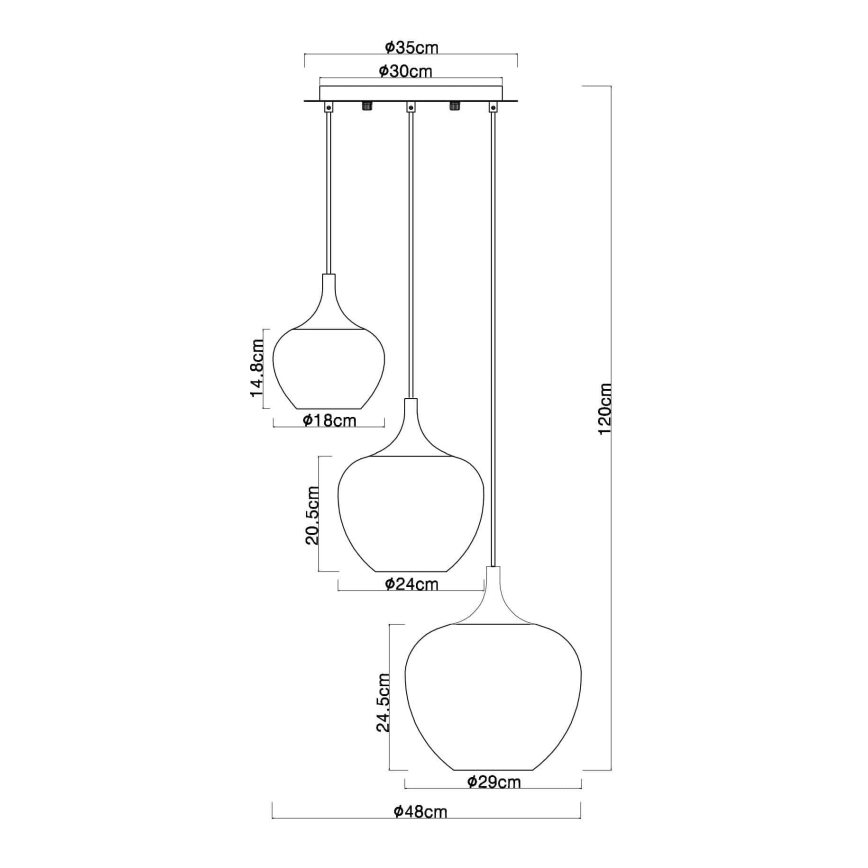 Globo - Lampadario a sospensione con filo 3xE27/40W/230V bianco