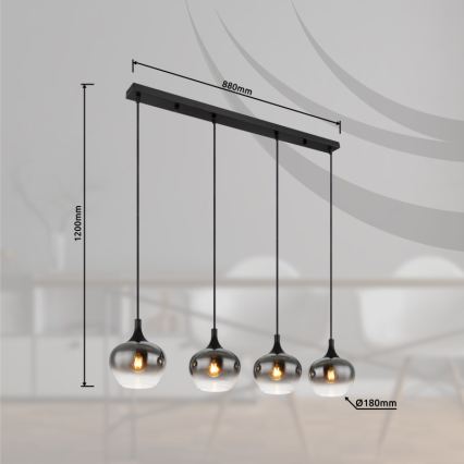 Globo - Lampadario sospeso a cavo 4xE27/40W/230V nero