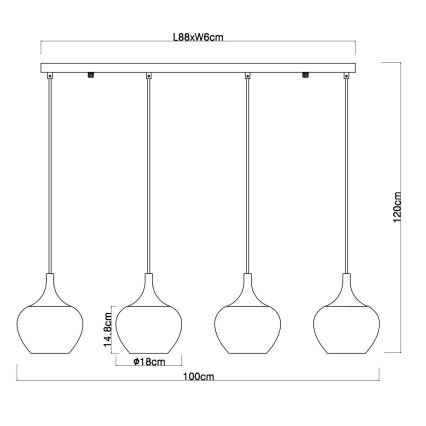 Globo - Lampadario a sospensione con filo 4xE27/40W/230V rame