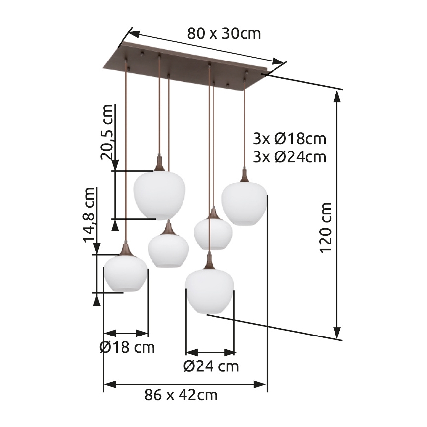 Globo - Hängeleuchte 6xE27/40W/230V weiß