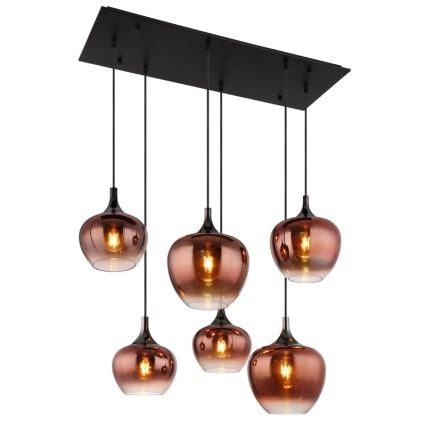 Globo - Suspension filaire 6xE27/40W/230V marron/fumé