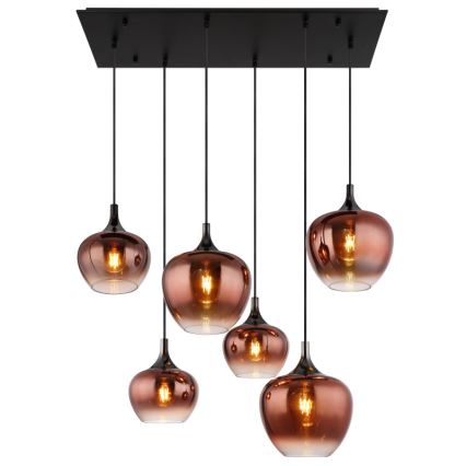 Globo - Suspension filaire 6xE27/40W/230V marron/fumé