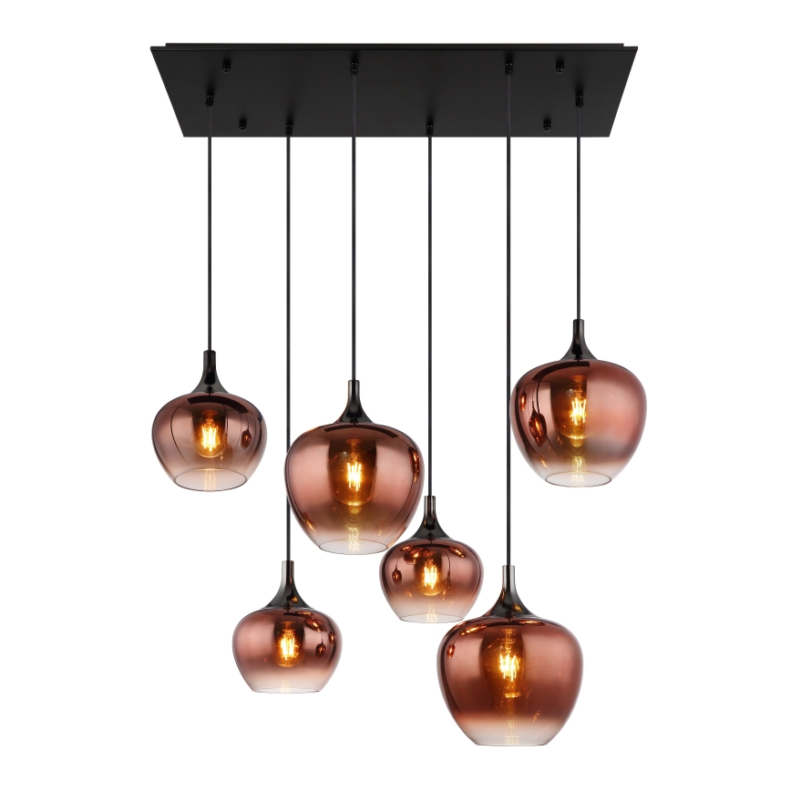 Globo - Suspension filaire 6xE27/40W/230V marron/fumé
