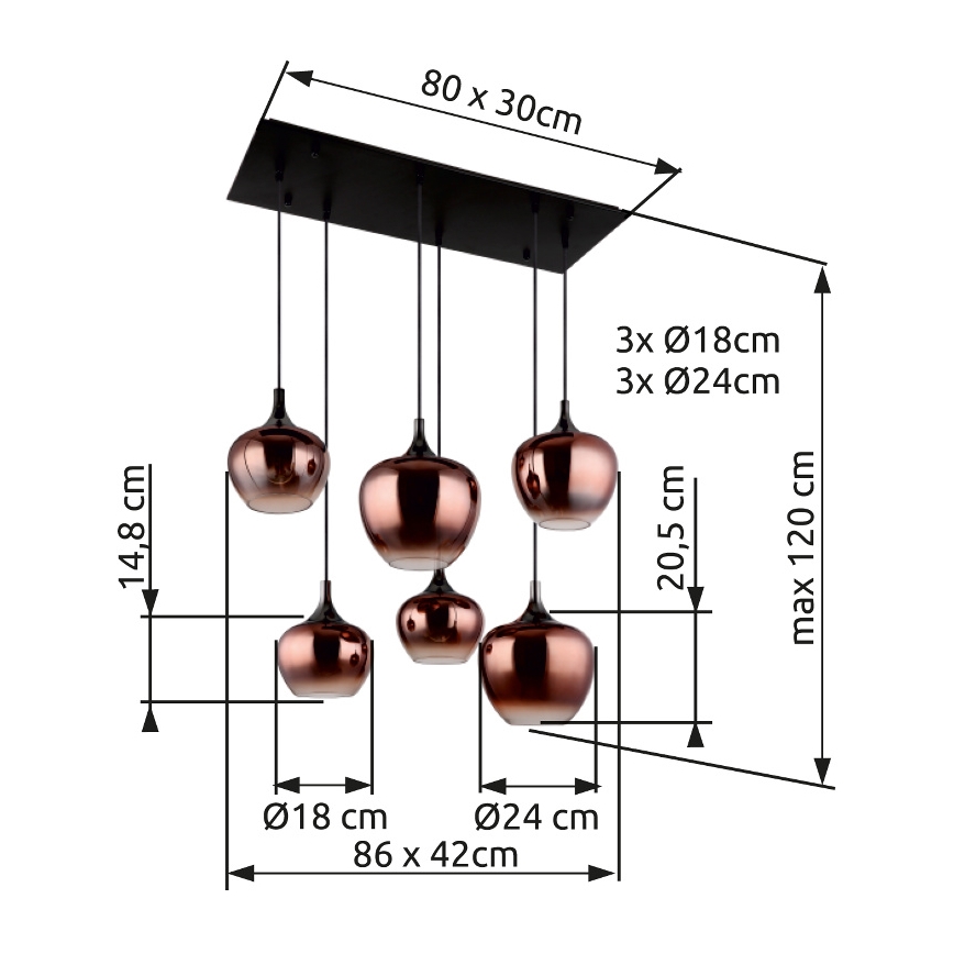 Globo - Suspension filaire 6xE27/40W/230V marron/fumé