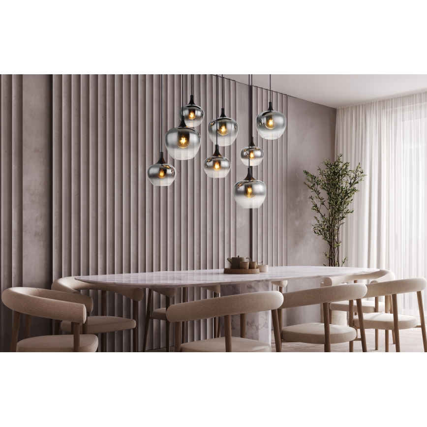 Globo - Kronleuchter mit Seilaufhängung 8xE27/40W/230V schwarz