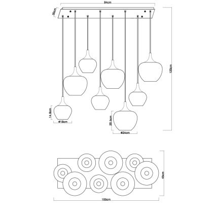 Globo - Lampadario a sospensione con cavo 8xE27/40W/230V finitura rame