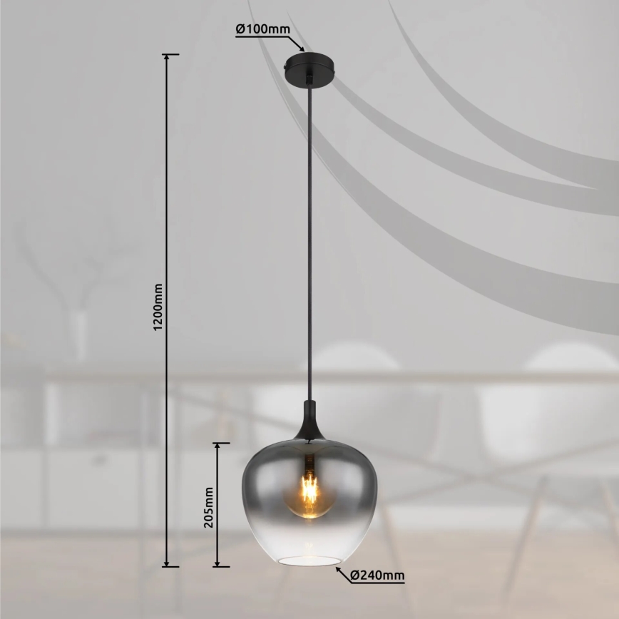 Globo - Suspension filaire 1xE27/40W/230V d. 24 cm noir