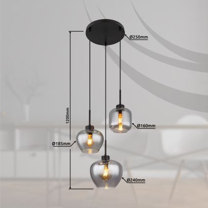 Globo - Lampadario a cavo 3xE27/40W/230V nero