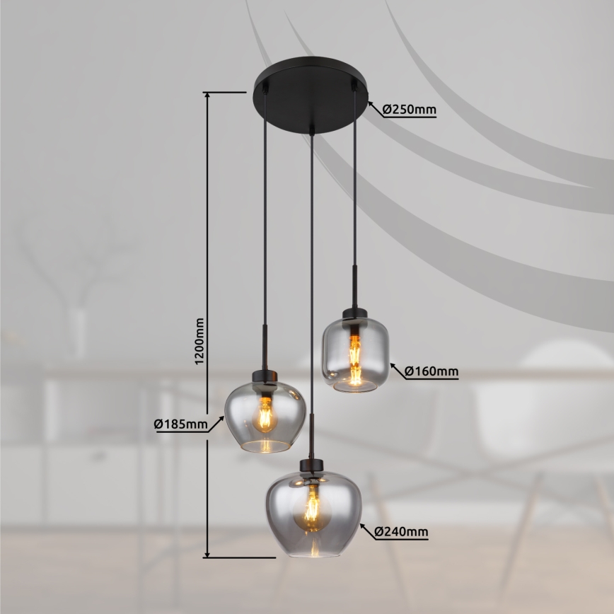 Globo - Lampadario a cavo 3xE27/40W/230V nero