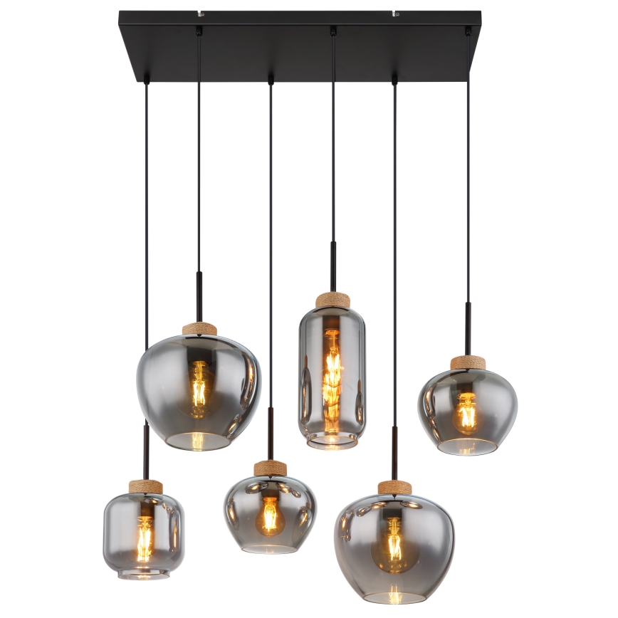 Globo - Hängeleuchte an Kabel, 6xE27/40W/230V, schwarz