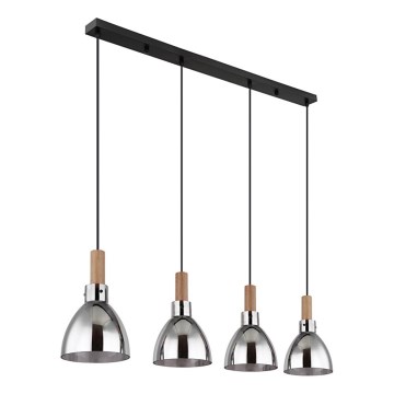 Globo 15550-4H - Pendelleuchte an Seil MATTEA 4xE27/6W/230V schwarz/rauchfarben