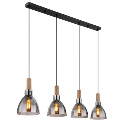 Globo 15550-4H - Pendelleuchte an Seil MATTEA 4xE27/6W/230V schwarz/rauchfarben
