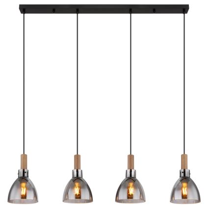 Globo 15550-4H - Pendelleuchte an Seil MATTEA 4xE27/6W/230V schwarz/rauchfarben