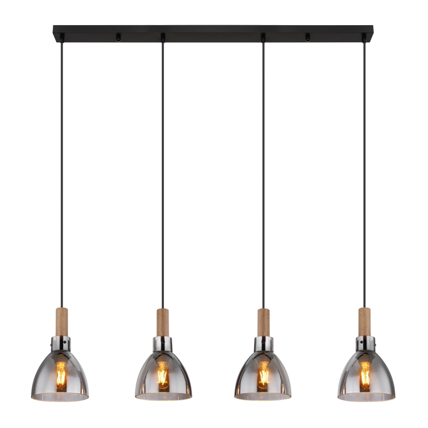 Globo 15550-4H - Suspension sur câble MATTEA 4xE27/6W/230V noir/verre fumé