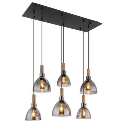 Globo - Lampadario a sospensione con cavo 6xE27/6W/230V nero/fumé