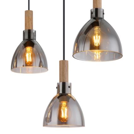 Globo - Lampadario a sospensione con cavo 6xE27/6W/230V nero/fumé