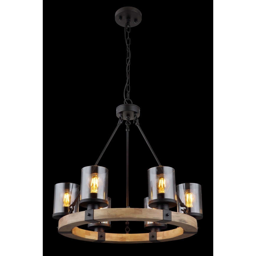 Globo - Suspension chaîne 6xE27/60W/230V chêne