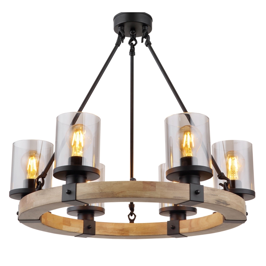 Globo - Suspension chaîne 6xE27/60W/230V chêne