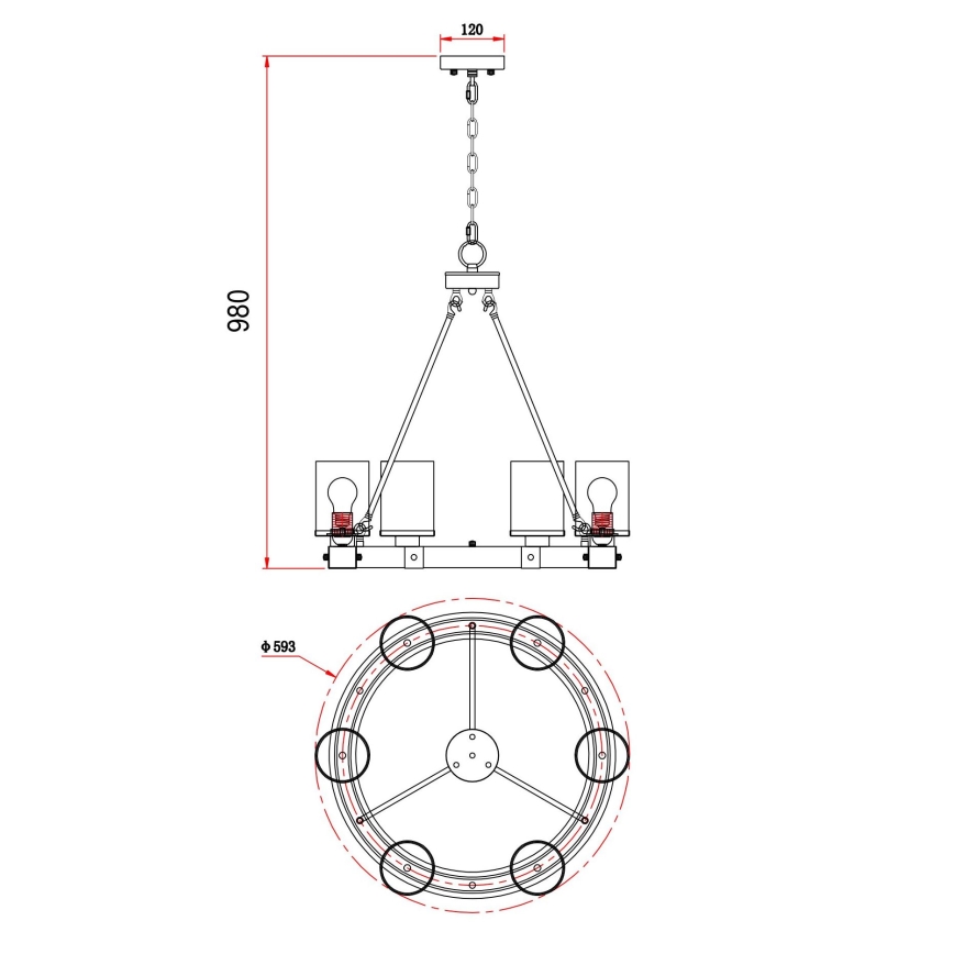 Globo - Suspension chaîne 6xE27/60W/230V chêne