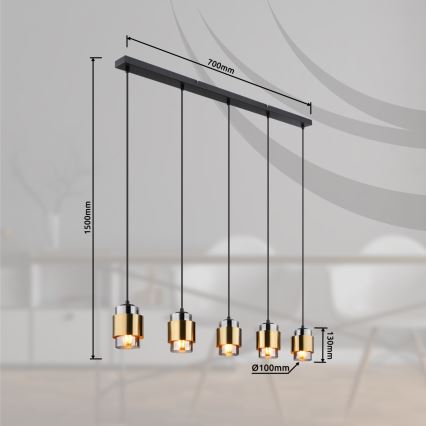 Globo - Lampadario a sospensione con cavo 5xE27/40W/230V nero/ottone