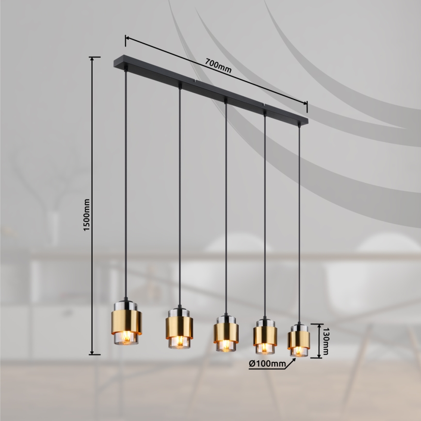 Globo - Lampadario a sospensione con cavo 5xE27/40W/230V nero/ottone