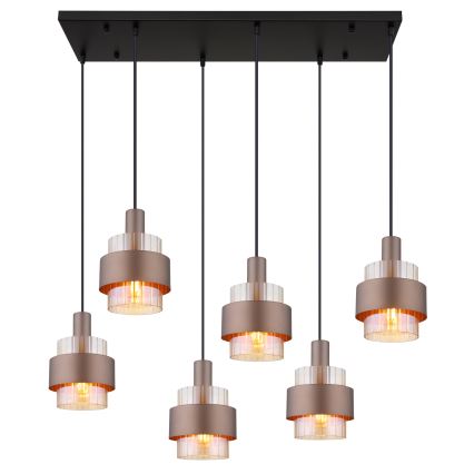 Globo - Lampadario a cavo 6xE27/60W/230V marrone