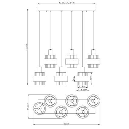 Globo - Lampadario a cavo 6xE27/60W/230V marrone