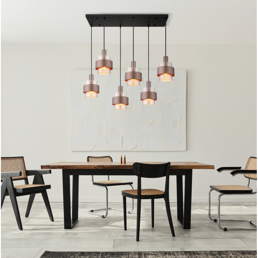 Globo - Pendelleuchte an Kabel 6xE27/60W/230V braun
