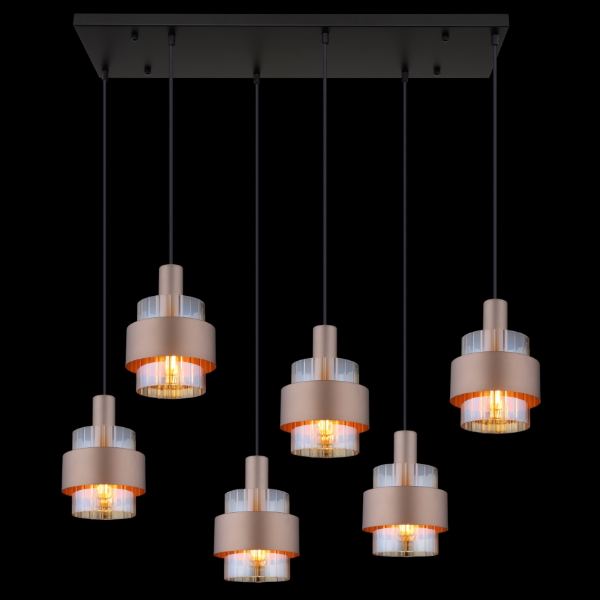 Globo - Suspension sur câble 6xE27/60W/230V marron